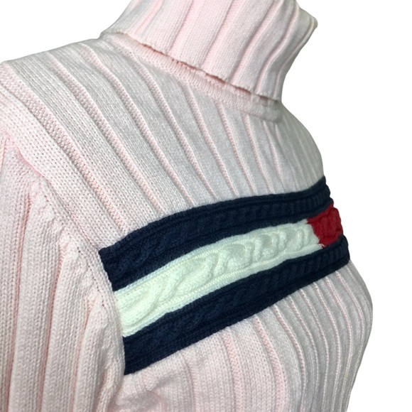 Tommy Hilfiger Turtleneck Sweater with Logo 100% Cotton Pink Size L Vintage - Picture 5 of 6